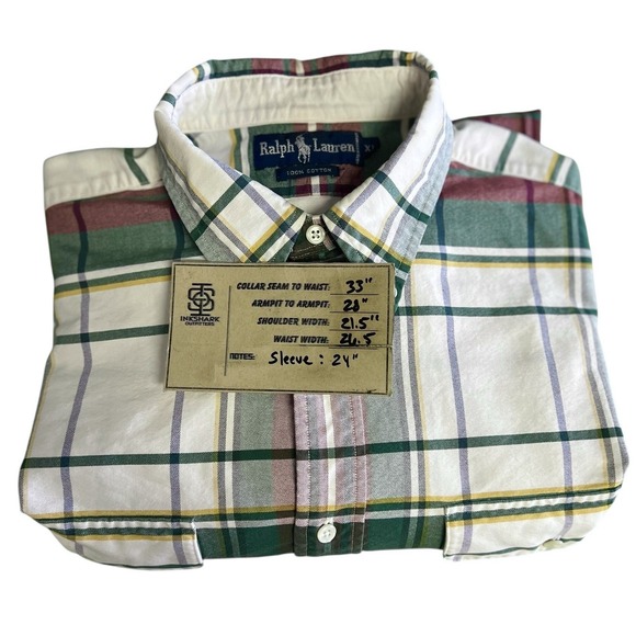 Vintage‎ Polo Ralph Lauren Shirt Mens XL Plaid Double Chest Pockets 100% Cotton - Picture 9 of 9